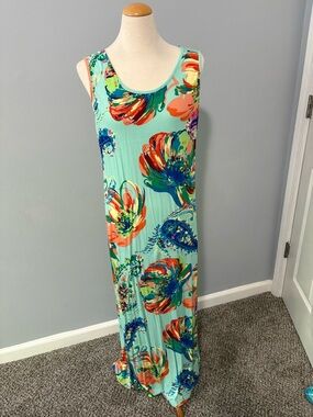 Aqua Floral Sleeveless Maxi Dress